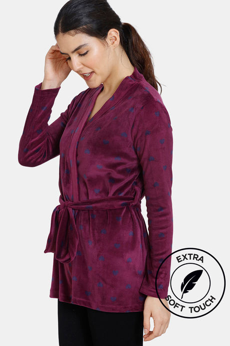 Zivame Supersoft Velour Knit Wrap Top - Potent Purple — image 2